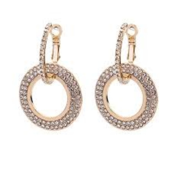 Rhinestone and Gold double hoop earrings. - Picture 1 of 3